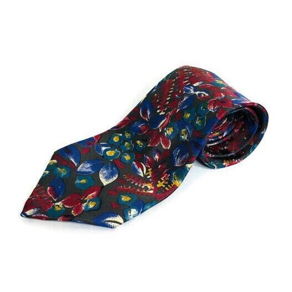 Other - Christian Dior Monsieur Red Blue Floral Pattern Classic Silk Tie Necktie 58"